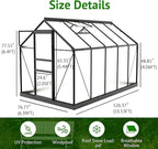 10x6ft Polycarbonate Greenhouse, Heavy Duty Walk-in Aluminum Greenhouse for Outdoors, Plants Backyard，with Ventilation Window, Rain Gutter, Sliding Door Black