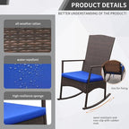 Rocking Chair Outdoor 3 Pieces High-Backed Patio Rocking Chairs Bistro Table and Chairs Set of 2, Royal Blue