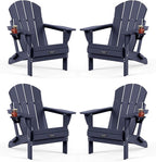 MUCHENGHY Folding Adirondack Chairs Set of 4, Patio & Outdoor Chairs, Plastic Weather Resistant with Cup Holder for Deck, Backyard, Garden (Dark Navy Blue)
