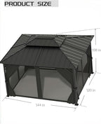 10x12 Ft Hardtop Gazebos with Heavy Duty Double Roof, Nettings and Curtains Galvanized Steel Outdoor Gazebos for Patio, Backyard, Deck, Lawn (Grey)