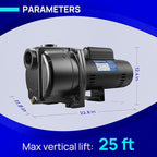 AQUASTRONG 2 HP Shallow Well Jet/Centrifugal Pump, 5200 GPH, 230V, Durable Cast Iron Booster Pump for Lawn Sprinkler, Garden Irrigation