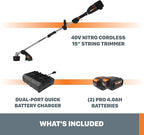 Worx Nitro WG186 40V Power Share PRO Attachment-Capable Driveshare 15" Cordless String Trimmer (Batteries & Charger Included)