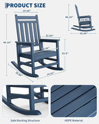 GarveeLife Poly Lumber Rocking Chair Outdoor Set of 2 - HDPE High Back Porch Rocker Chairs for Adults - All Weather Resistant Furniture for Patio - Navy Blue