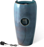 Glitzhome 29.25" H Oversized Ceramic Vase Outdoor Water Fountain Tall Patio Garden Water Fountain with LED Light and Submersible Pump Yard Art Decor, Turquoise