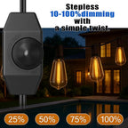 100ft Outdoor String Lights with Rotary Dimmer, 52 LED Edison Bulbs, Dimmable Waterproof Shatterproof 2200K Warm