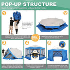 COBIZI 15x15ft Extra Large Pop Up Gazebo Canopy Tent with Mosquito Netting, Spacious Easy Set-Up Screened Shelter, Durable Outdoor Pavilion with Ground Stakes, Perfect for Patio, Backyard, Blue