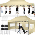 COBIZI 10x20 Pop up Canopy Tent 10x20 Canopy with 6 Sidewalls Waterproof Heavy Duty Gazebo Commercial Canopy Tent for Parties Outdoor Gazebo, Carry Bag with Wheel(10x20ft, Khaki)
