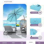 Midtown Umbrellas The Lean 8 Feet Outdoor Umbrella With Terylast Cobalt Stripes (Blue/White Stripes) Polyester Fabric - Auto-Tilt Aluminum Frame Patio Umbrella For Deck, Garden, Pool - Black Pole