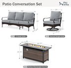Patio Furniture Set with 56" Fire Pit Table, Premium Outdoor Wicker Metal Frame Furniture with Upgraded Waterproof Thick Cushions for Porch, Poolside, Deck, and Yard （4 Pieces,Grey