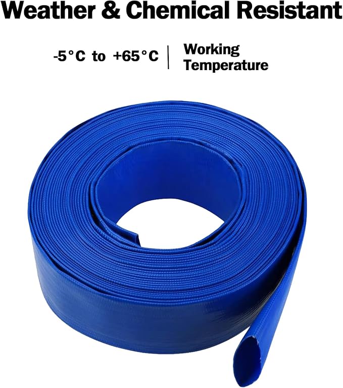 Eastrans 2" x 100 FT Heavy Duty Pool Backwash Hose, Reinforced PVC Lay Flat Discharge Hose, Weather Resistant & Burst Resistant with 2 Hose Clamps