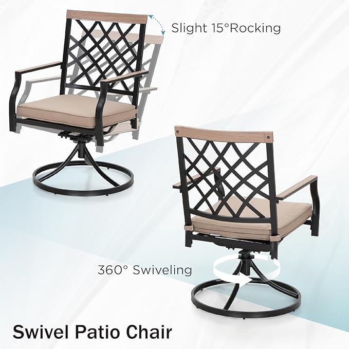 PHI VILLA 7 Piece Outdoor Furniture Dining Set, All-Weather Metal Steel Conversation Set Includes 6 Chairs and 1 Extendable Dining Table for Patio Garden Deck