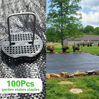 100Pcs Garden Stakes Staples + 100Pcs Gasket, Bakulyor 6 Inch Lawn Landscape Staples 11 Gauge U Shaped Galvanized Landscape Pins, Heavy Duty Yard Ground Pin for Weed Barrier Sod Fabric Decorations