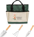 Personalized Garden Tools Set for Women: Custom Text Garden Tool Bag and Garden Shovel & Transplant Shovel & Hand Rake - Gardening Gifts for Mom Grandma Gardening Lover (Garden Bag)