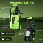 5000PSI Pressure Cleaner, 2025 New Power Cleaner with 33FT Flexible Extension Pressure Cleaner Hose Reel, 4 Nozzles, Professional Power Cleaners for Home/Car(Green)