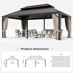 GREEN PARTY 12 X 20ft Hardtop Gazebo with Nettings and Curtains, Heavy Duty Double Roof Galvanized Steel, Outdoor Aluminum Gazebos Pergolas for Patios, Backyard, Deck, Garden, Lawns