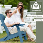 Folding Adirondack Chair Wood Texture 2 Pack, HDPE All-Weather Fire Pit Chairs, Plastic Adirondack Chairs with 2 Cup Holder, Outdoor Lawn Chair for Patio Garden (Navy Blue)