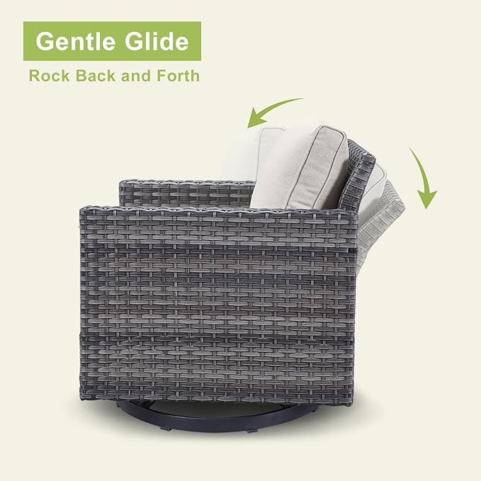 Rilyson Wicker Outdoor Patio Furniture Set - 5 Piece Patio Conversation Set with 2 Swivel Rocker Chairs,2 Rattan Ottoman and 1 Couch for Outside Porch Deck Backyard Garden(Mixed Grey/Beige)