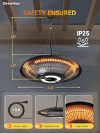 Carbon Infrared Outdoor Patio Hanging Heater with LED Night Light, Smart App-Controlled Remote On/Off, 24H Timer for Living Room, Bedroom, Garage
