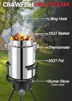 30QT Outdoor Turkey Fryer Set | Stainless Steel | Cover & Basket Included | 50,000BTU Propane Gas Burner | Seafood Boil Pot | Perfect Outdoor Cooker for Turkey, Crawfish, Crab, Shrimp & Lobster