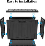 50 Gallon Plus Outdoor Storage Box, Waterproof Resin Deck Box for Patio, Pool, and Garden, Lockable Bin for Cushions, Tools, and Accessories, UV-Resistant, Black