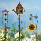 BAYN 57” Bird Houses Stake for Outside, Metal Wild Bird Feeder Double-Hole Birdhouse Stake with Cylinders Design Outdoor Decorations for Patio, Backyard, Garden