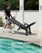 Lounge Chair Outdoor, Chaise Lounge Outdoor, HDPE 6-Position Lounge Chair for Outside, Patio Lounge Chair with Wheels & Cup Holder for Pool Poolside Deck Backyard, Black