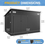 8'x10' Shed Galvanized Steel Storage Sheds with Triple Doors Utility Sheds for Vertical Storage, Dual Lock Lean to Shed with Sloped Roof for Mower, Bike, Garden Tools (Black)