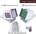 AFIING MTG Deck Box for Commander Display, Fits 100 Double Sleeved Cards, Magic Commander TCG Card Storage Box with 2 Dividers, Drawstring Bag and 1 Toploader (White/Grey)