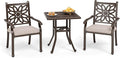 MFSTUDIO Cast Aluminum Patio Dining Set of 2, Retro Design Outdoor Table and Chairs Set with 2×Fixed Chairs and 1×Square Outdoor Table, 3 Piece Patio Set for Backyard Garden
