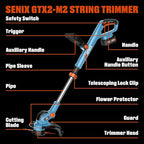 SENIX 20V 12" String Trimmer and Edger, 10'' Plastic Blades Weed Wacker, Telescopic Shaft, w/2.0Ah Battery & 2A Charger