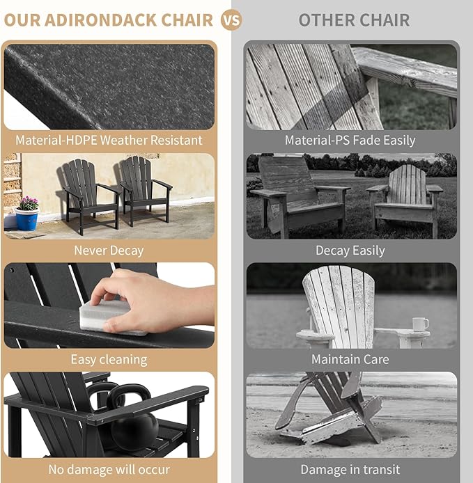 Stackable Adirondack Chairs Set of 4, Space Saving HDPE All-Weather Fire Pit Chair with Cover for Outdoor Lawn Porch Deck