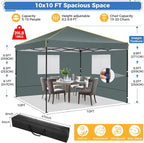 COBIZI Canopy Tent, 10x10 Pop Up Canopy Tent with Sidewalls and Roll-up Ventilated Windows with Mosquito net, Ez Outdoor Commercial Instant Gazebo Tent for Party Waterproof with Carrybag