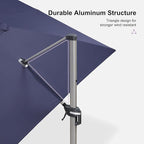 PURPLE LEAF 10' X 13' Patio Umbrella, Rectangle Outdoor Cantilever Umbrella, Aluminum Offset Umbrella with Champagne Frame and 360° Rotation for Pool Deck Garden, Navy Blue