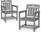 Set of 2 Weatherproof Patio Chairs - HDPE Outdoor Dining Chairs with Wide Seat, Ergonomic Design - for Garden, Backyard, Deck - Grey