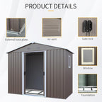 4x8 FT Outdoor Storage Shed, Metal Garden Shed with Frame Floor, Outside Tool Shed with Window, Waterproof Storage Building with Lockable Sliding Doors & Sloped Roof for Backyard, Patio, Warm Gray