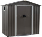 JY QAQA 6x4 FT Outdoor Garden Storage Shed, Waterproof Metal Garden Sheds with Lockable Double Door, Weather Resistant Steel Tool Storage House Shed for Patio, Lawn Gray