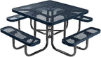 COATEDOUTDOORFURNITURE Heavy-Duty Portable Outdoor Picnic Table with Umbrella Hole, Expanded Metal Commercial-Grade Patio Dining Furniture Made in America (46" Square Top, Dark Blue)