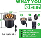 Landscape Well Lights Kit, 4 Pack LED Low Voltage Ground Lights and 100W Transformer and 100FT Cable and 20 Wire Connectors, 12V IP67 Waterproof Aluminum for Sidewalk Driveway Path