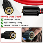 1/4"*50FT Pressure Washer Hose,Kink-Free with M22-14mm Stainless Steel Thread Power Washer Hose,Stainless Steel Adapter Set(5-piece),Suitable for Ryobi,Troy Bilt,Greenworks,Simpson（3600PSI)