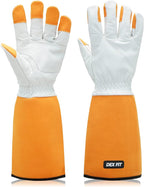DEX FIT FG310 Gardening Gloves for Women & Men, Long Thorn Proof Leather Sleeves Protection, Comfortable, Durable for Cactus, Rose Bush Pruning and Garden and Yard Work; Orange L (9) 1 Pair