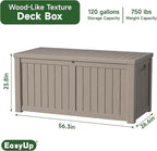EasyUp 120 Gallon Outdoor Storage Box Waterproof, UV Resistant Resin Deck Box with Hydraulic Rod, Reinforced Stability for Patio, Garden, and Pool, Striped Gray