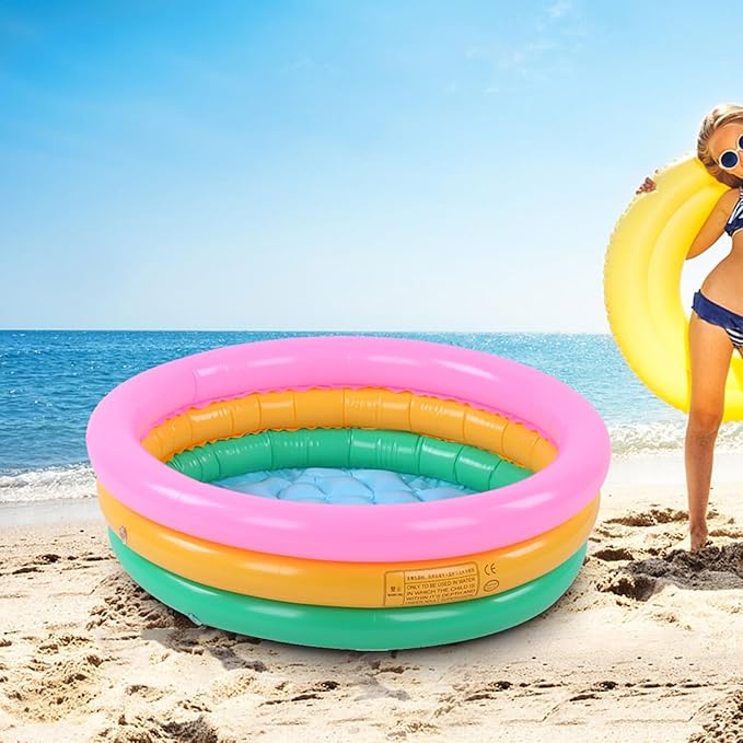 Kiddie Pool, Round Shape Bright Color Baby Basin Pool, Inflatable Swimming Pool for Indoor (L)
