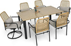 Rattan Patio Chairs and Rectangle Table Set of 6 with 63"x38" Handpainted Table and Swivel, Stackable Chairs All-Weather for Outdoor, Balcony, Backyard, Deck