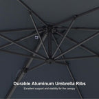 PURPLE LEAF 8' X 8' Patio Umbrella with Base for Pool 7' High Offset Outdoor Cantilever Umbrella Swimming Pool Umbrella with 360°Rotation for Poolside Light Grey