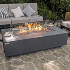 AMS Creations | Madison 60" Bundle Rectangular Natural Gas Outdoor Fire Pit Table | Dark Gray Concrete GFRC | Limestone Texture or Surface | Electronic Ignition | Outside Backyard Fireplace
