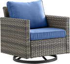 Outdoor Patio Swivel Rocker Chairs - Single Wicker Patio Swivel Rocking Chair with Waterproof Wicker,Comfortable Cushions and Sturdy Metal Frame for Outside Porch Deck Backyard(Mixed Grey/Blue/1PC)