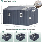 10x12 Metal Shed with Floor Frame Kit & Reinforced Construction - Translucent Roof Panels for Natural Light, Lockable Doors,Vents,Windows, Weatherproof Garden/Backyard/Patio Outdoor Storage