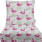 RSH DECOR Deep Seating Cushion with Pillow Back | 25” x 25.5” Seat | Water and Fade-Resistant Spun Fabric | Outdoor Chair Cushion Set for Patio Furniture | Groove Fusion Pink Flamingo