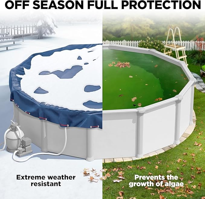 33 ft Round Pool Cover for Above Ground Pools, Above Ground Pool Cover, Swimming Pool Cover, 33 Foot Round Winter Pool Cover, Keeps Out Debris, Cold and UV Resistant, Supreme Mesh, Navy Blue