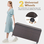Tangkula 50 Gallon Wicker Deck Storage Box, Patio Rattan Storage Container with 2 Universal Wheels, Safety Pneumatic Rod, Zippered Liner, Sturdy Steel Frame, Ideal for Backyard, Poolside